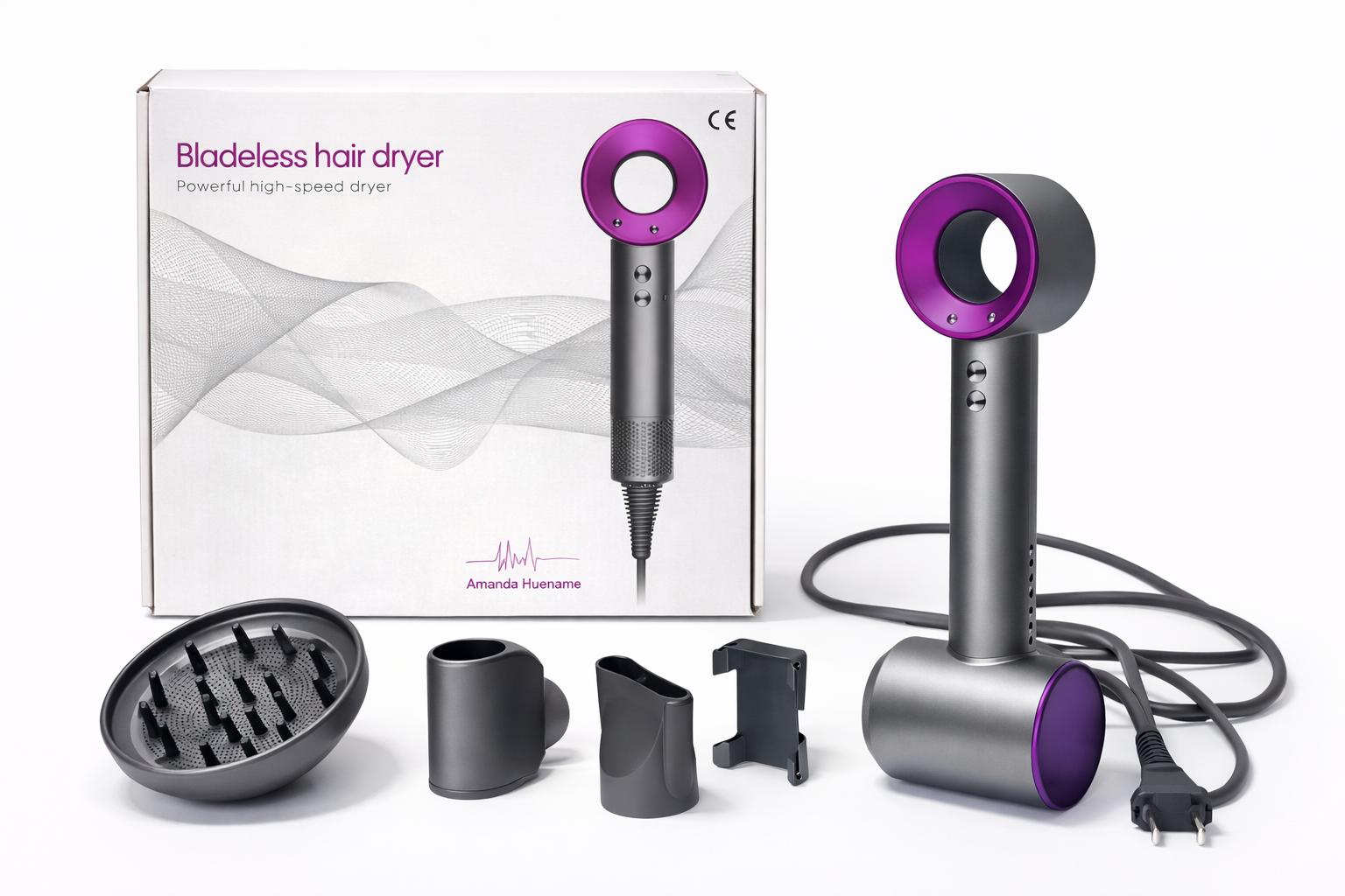 Bladeless High-Speed Haartrockner mit Diffusor & Aufsätzen (Dyson-Style)